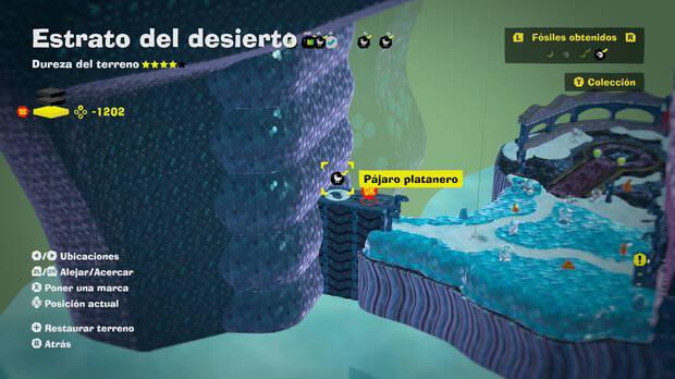 Donkey Kong Bananza - Localización en el mapa del fósil Pájaro platanero 30 en Estrato del desierto