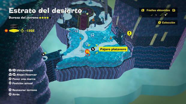 Donkey Kong Bananza - Localización en el mapa del fósil Pájaro platanero 31 en Estrato del desierto