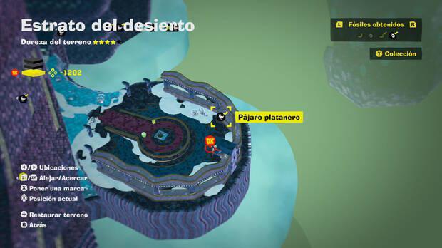 Donkey Kong Bananza - Localización en el mapa del fósil Pájaro platanero 32 en Estrato del desierto