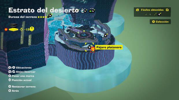 Donkey Kong Bananza - Localización en el mapa del fósil Pájaro platanero 33 en Estrato del desierto