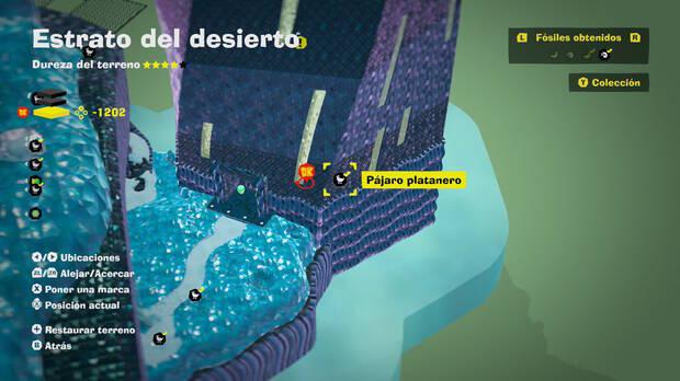 Donkey Kong Bananza - Localización en el mapa del fósil Pájaro platanero 34 en Estrato del desierto