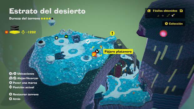 Donkey Kong Bananza - Localización en el mapa del fósil Pájaro platanero 26 en Estrato del desierto