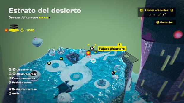 Donkey Kong Bananza - Localización en el mapa del fósil Pájaro platanero 27 en Estrato del desierto