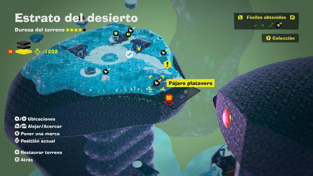 Donkey Kong Bananza - Localización en el mapa del fósil Pájaro platanero 29 en Estrato del desierto