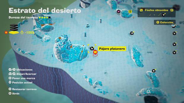 Donkey Kong Bananza - Localización en el mapa del fósil Pájaro platanero 41 en Estrato del desierto