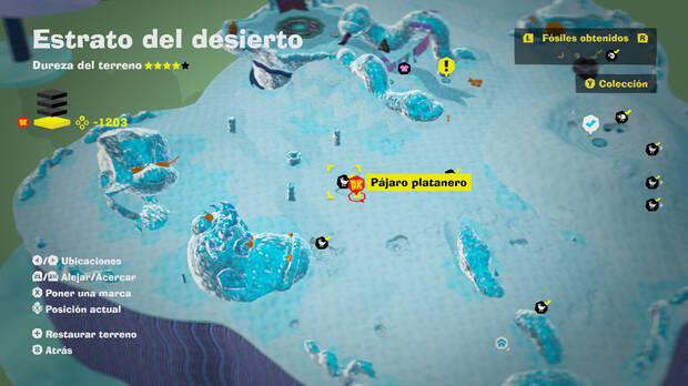 Donkey Kong Bananza - Localización en el mapa del fósil Pájaro platanero 42 en Estrato del desierto