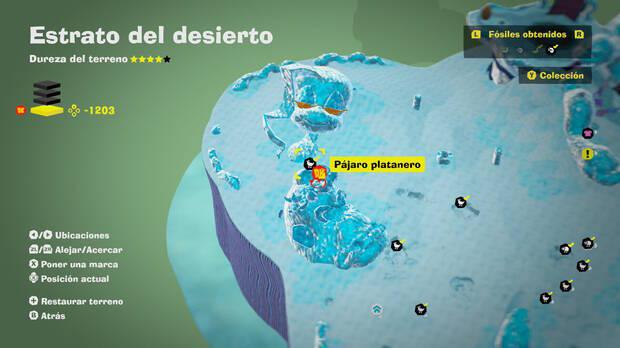 Donkey Kong Bananza - Localización en el mapa del fósil Pájaro platanero 43 en Estrato del desierto