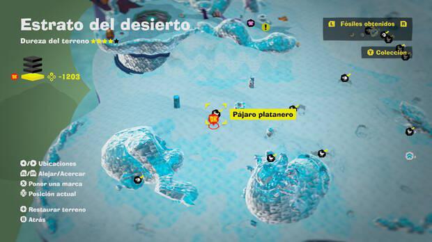 Donkey Kong Bananza - Localización en el mapa del fósil Pájaro platanero 44 en Estrato del desierto