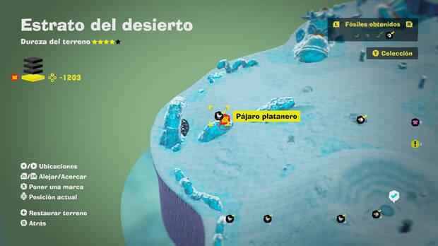 Donkey Kong Bananza - Localización en el mapa del fósil Pájaro platanero 40 en Estrato del desierto