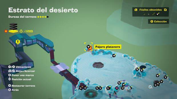 Donkey Kong Bananza - Localización en el mapa del fósil Pájaro platanero 51 en Estrato del desierto
