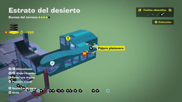 Donkey Kong Bananza - Localización en el mapa del fósil Pájaro platanero 53 en Estrato del desierto
