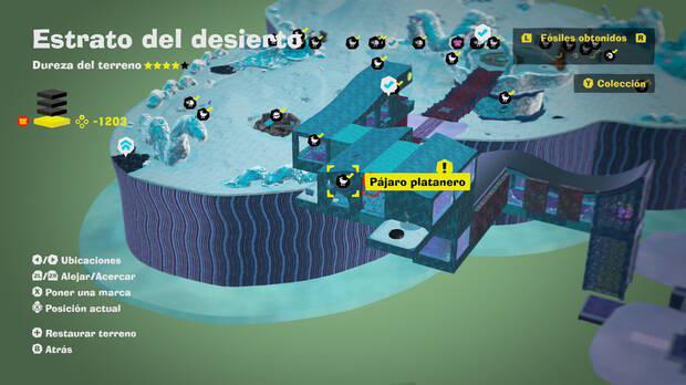 Donkey Kong Bananza - Localización en el mapa del fósil Pájaro platanero 54 en Estrato del desierto