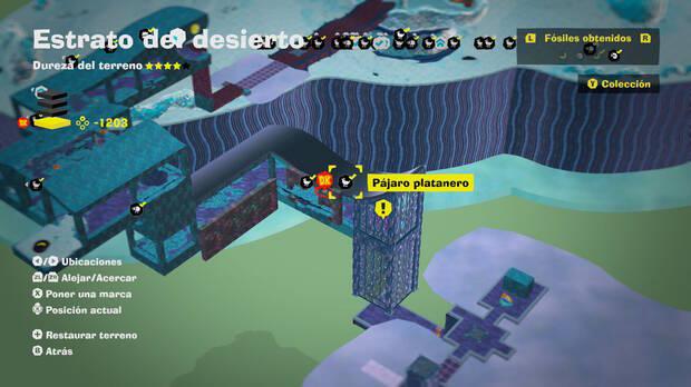 Donkey Kong Bananza - Localización en el mapa del fósil Pájaro platanero 56 en Estrato del desierto