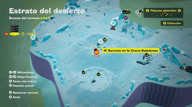 Donkey Kong Bananza - Localización en el mapa del plátano 48 en Estrato del desierto