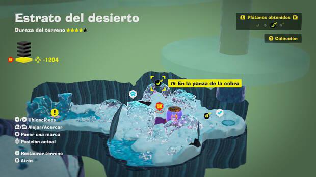Donkey Kong Bananza - Localización en el mapa del plátano 76 en Estrato del desierto