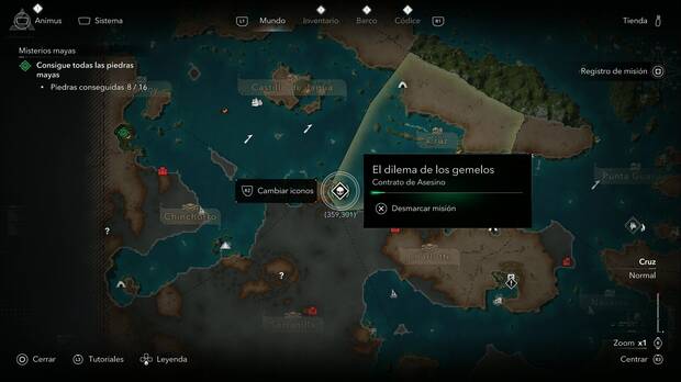 Assassin's Creed Black Flag Resynced - Contratos de Asesino, ubicaci�n del contrato El dilema de los gemelos en Gran Caim�n, Cruz