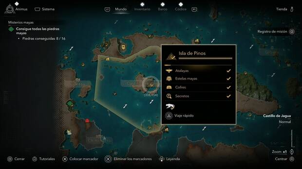 Assassin's Creed Black Flag Resynced - Mapas del tesoro, ubicaci�n de la Isla Pinos en la zona central del Castillo de Jagua