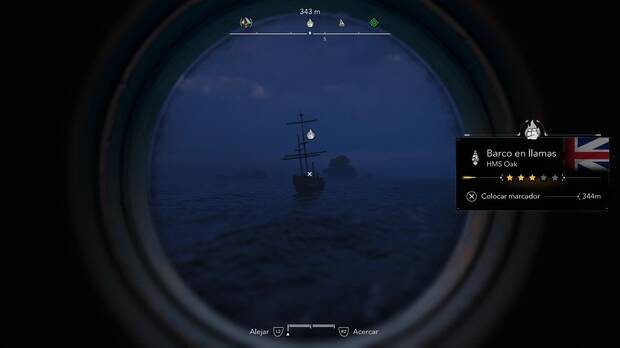 Assassin's Creed Black Flag Resynced - Barcos en llamas, barco en llamas visto desde el catalejo