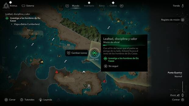 Assassin's Creed Black Flag Resynced - Misiones de oficial, ubicaci�n de la Bah�a Cumberland en la zona oeste de Punta Guarico