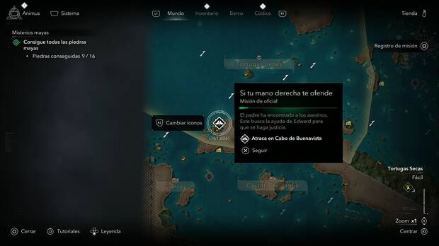 Assassin's Creed Black Flag Resynced - Misiones de oficial, ubicaci�n de la misi�n Si tu mano derecha te ofende al suroeste de Tortugas Secas