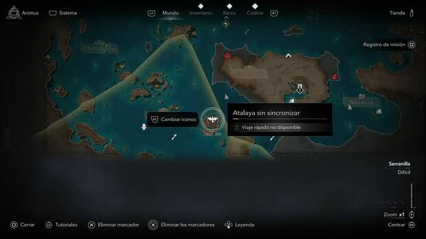 Assassin's Creed Black Flag Resynced - Atalayas en Serranilla, ubicaci�n de la atalaya en la zona noroeste de New Bone
