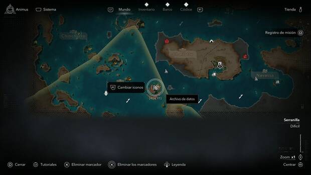 Assassin's Creed BLack Flag Resynced - Archivos de datos, ubicaic�n del archivo Diario de Rob en la zona noroeste de New Bone, en Serranilla