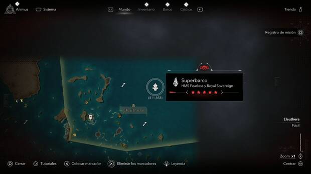 Assassin's Creed Black Flag Resynced - Superbarcos, ubicaci�n del HMS Fearless y el Royal Sovereign en la esquina nordeste de Eleuthera
