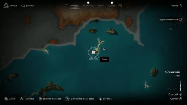 Assassin's Creed Black Flag Resynced, Cofres en Tortugas Secas, ubicaci�n de uno de los cofres en la costa de la isla de Florida