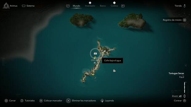 Assassin's Creed Black Flag Resynced, Cofres en Tortugas Secas, ubicaci�n de uno de los cofres en la costa de la isla de Florida