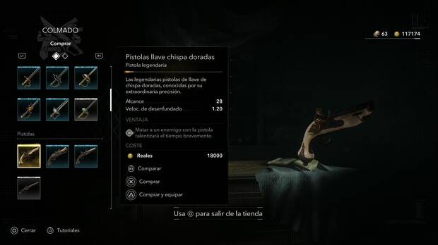 Assassin's Creed Black Flag Resynced - Armas, Pistolas llave chispa doradas