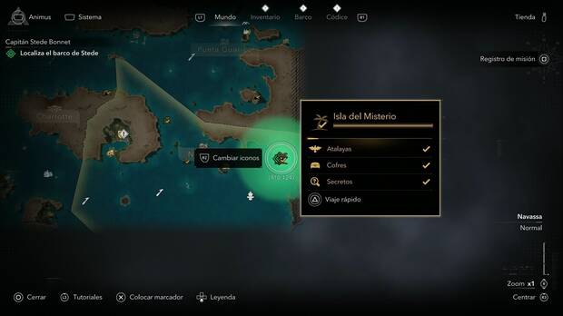 Assassin's Creed Black Flag Resynced - Misiones secundarias comunes, Capitán Stede Bonnet; ubicación de la Isla del Misterio