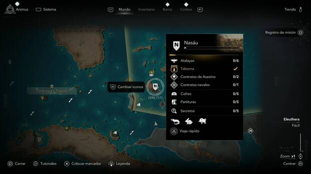 Assassin's Creed Black Flag Resynced - Atalayas en Eleuthera, ubicaci�n de Nas�u en la zona suroeste de la regi�n