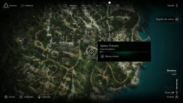 Assassin's Creed Resynced - Caza de Templarios, Upton Travers; ubicaci�n de Upton Travers en la zona sudeste de Nas�u