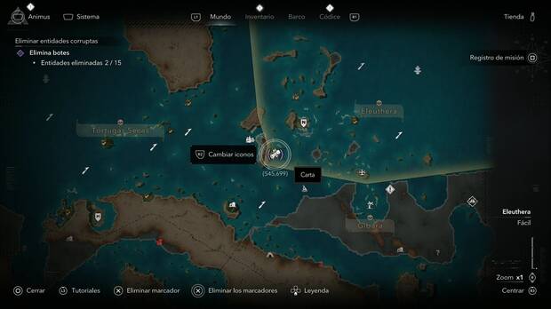 Assassin's Creed Black Flag Resynced -  Ubicaci�n de la carta Curyoso incidente en la mar en la zona de la Isla de San Andr�s, al suroeste de Eleuthera