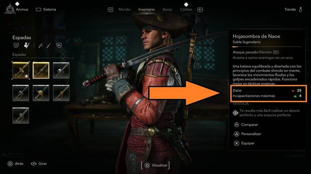 Assassin's Creed Black Flag Resynced - Cómo eliminar a enemigos en cadena, menú de armas con el daño y las incapacitaciones máximas destacadas