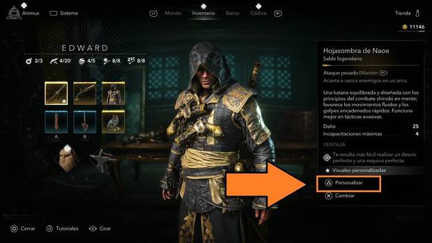 Assassin's Creed Black Flag Resynced - Armas, men� de armas con la opci�n de personalizar el aspecto de las armas resaltado