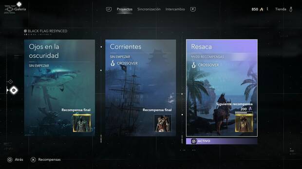 Assassin's Creed Black Flag Resynced - Anomalías, menú de Proyectos del Animus