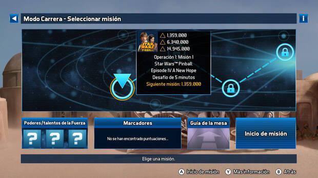 El Modo Carrera nos invita a seleccionar misiones, desbloquear mesas, aceptar desafíos y viajar por toda la galaxia.