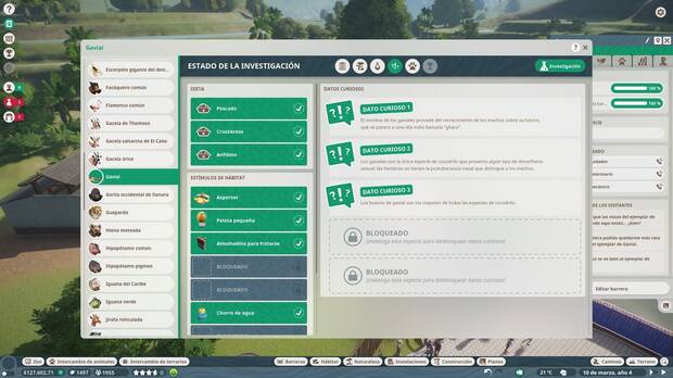 En el menú de Zoo se lleva a cabo toda la gestión del parque, incluyendo la deficición de las distintas zonas de trabajo.
