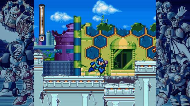 Mega Man 7, con la opción activada de líneas horizontales que simulan un viejo televisor.