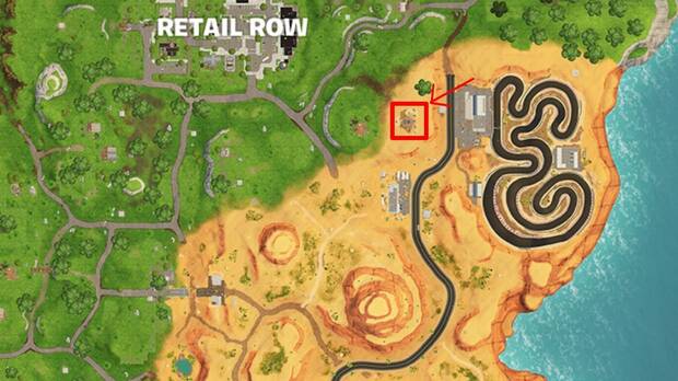 Fortnite Battle Royale, Fortnite, Fornite, Desafíos, Semana 4, Temporada 5, Busca entre una gasolinera un campo de fútbol y la Montaña Artimaña