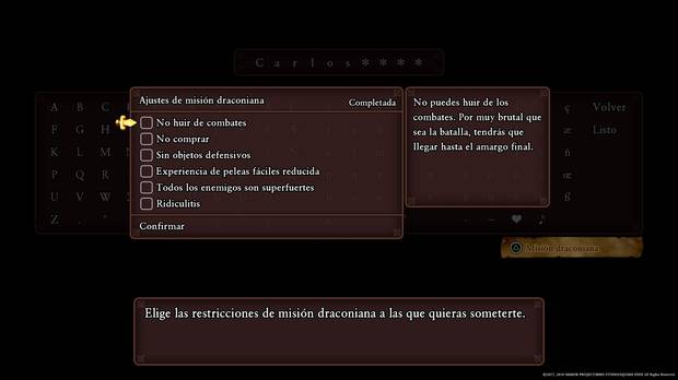 Estas son las restricciones por las que podemos optar en el modo Misi�n Draconiana.