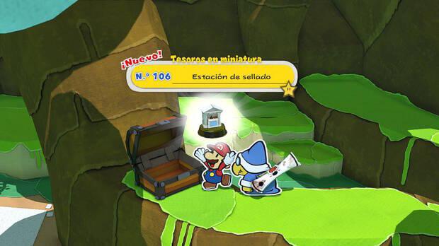 Todos los Tesoros en miniatura en Fuente de la Espesura de Paper Mario The Origami King - Tesoro en miniatura Nº 106: Estación de sellado