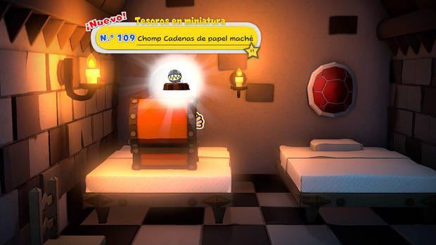 Todos los Tesoros en miniatura en Castillo de Bowser de Paper Mario The Origami King - Tesoro en miniatura Nº 109: Chomp Cadenas de papel maché