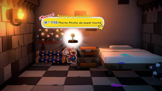 Todos los Tesoros en miniatura en Castillo de Bowser de Paper Mario The Origami King - Tesoro en miniatura Nº 110: Planta Piraña de papel maché