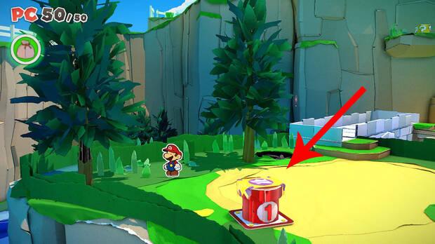 Localización de la tubería roja de viaje rápido 1 de Paper Mario: The Origami King
