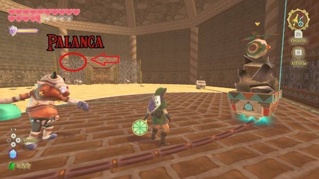 The Legend of Zelda Skyward Sword HD - Estrofa de Lanayru: palanca detrás de beamos
