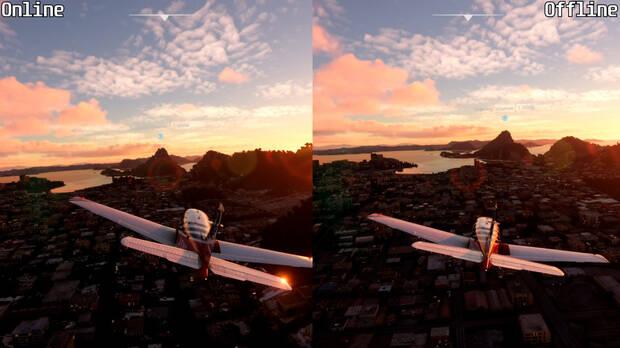 Microsoft Flight Simulator comparativa grficos online y offline