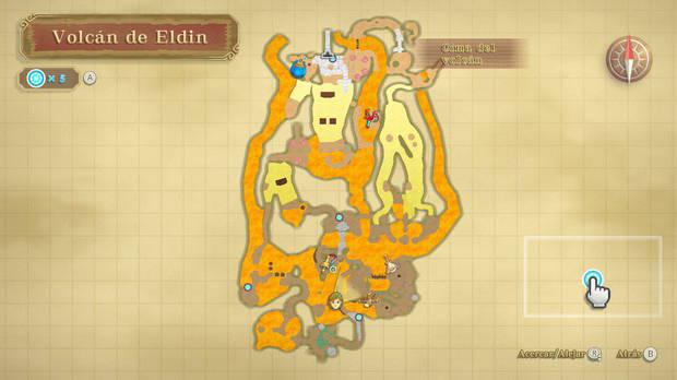 The Legend of Zelda Skyward Sword HD - Estrofa de Eldin: mapa del volcán con los artilugios