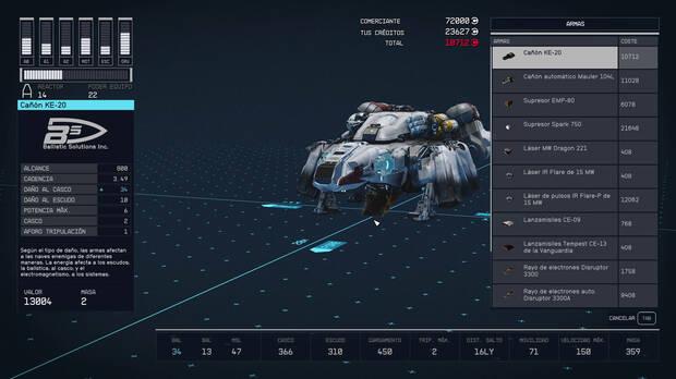 Tenemos opciones para modificar la nave tal y como queramos o comprar poderosos buques de guerra o cargueros dependiendo de lo que queramos hacer en el espacio.